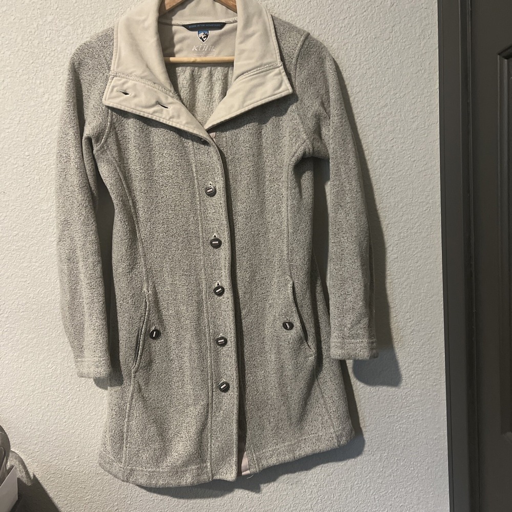 Kuhl Women's GRAY Savina Fleece Long Coat Button Up SMALL Beautiful